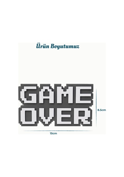Retro Game Over Kabartmalı Dekoratif Obje - Gri Masaüstü Ve Duvar Süsü Hediye