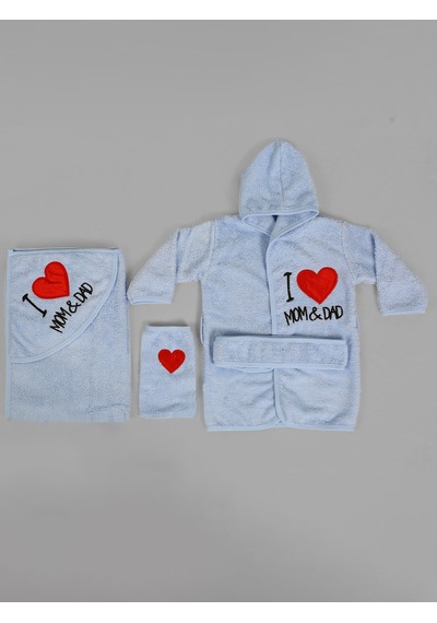 Pamuk Bebek Çocuk Bornoz Havlu Takımı Set Mavi