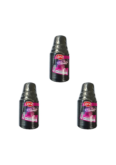 Roll-up Party Dreams Parti Davet Piknik Renkli Plastik Sert Mika Bardak - Siyah - 25'li 3 Paket Siyah
