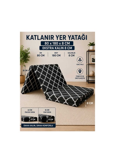 Pratik Yatak Katlanır Sünger Yatak Misafir Yatağı Kamp Yatağı Matı Extra Kalın 8 Cm