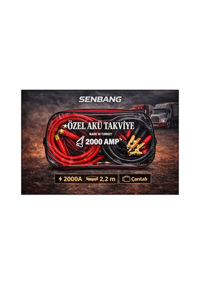 Senbang 2000a Akü Takviye Kablosu 2,2 Metre Çantalı, Güçlü Kıskaçlı, Kamyon/tır İçin Marş Kablosu