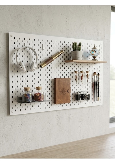 Ikea Skadis Uyumlu Beyaz Delikli Pano Duvar Organizeri Farklı Ebatlar 56 x 56 CM