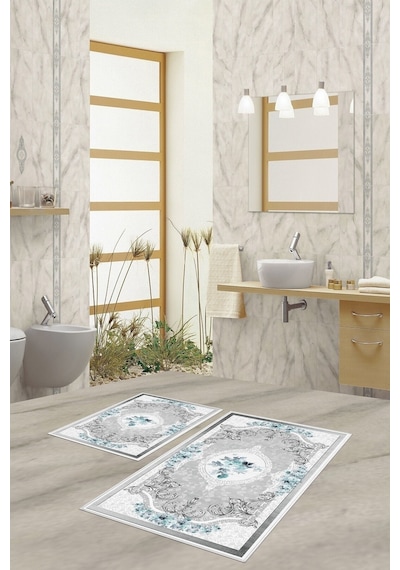 West Home Dijital Baskı Yıkanabilir Kaymaz Taban Salon Halısı Mutfak Halısı Yolluk Ve Banyo Paspası Wh 031 Grey