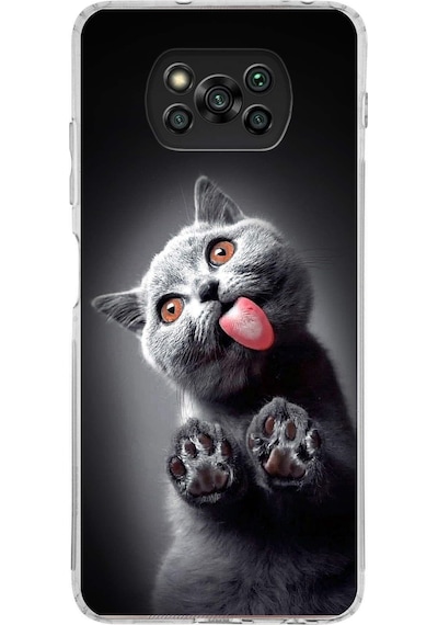 Xiaomi Poco X3 İle Uyumlu 1mm Slim Fit Kedi 2 050c Baskılı Şeffaf Kılıf Şeffaf