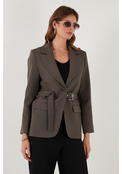 Lela Regular Fit Kruvaze Yaka Kemerli Blazer Bayan Ceket 6839367 Kahve