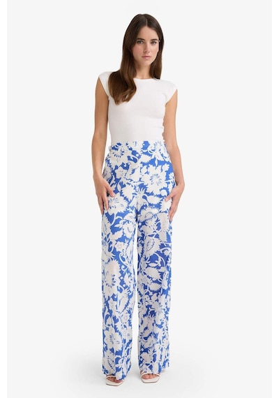 DeFacto Wide Leg Çift Cepli Yüksek Bel Geniş Paça Desenli Vual Palazzo Pantolon F1470AX25SMBE46
