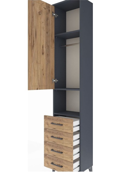 Arges Dolap 3 Raflı 4 Çekmeceli Tek Askılı 44x30x221 Antrasit-çam Antrasit