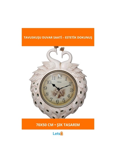 Tavuskuşu Tasarımlı Şık Duvar Saati 70x50 Cm Çok Renkli