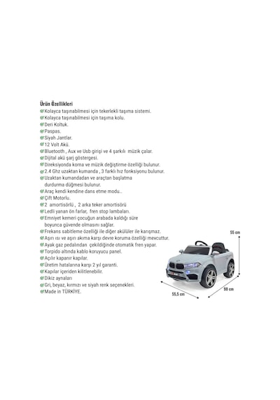 Blade Gt 12v Uzaktan Kumandalı Bluetooth Ve Usb Destekli Led Farlı Emniyet Kemerli Çocuk Akülü Araba Gri