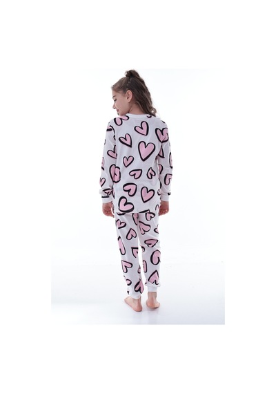 Kız Çocuk Kalpli Desenli Pamuklu Pijama Takımı Rahat Ve Tatlı Uyku Takımı Çok Renkli