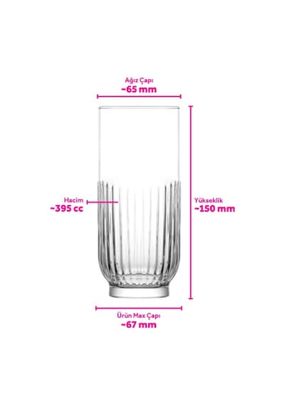 Lav Tokyo Cam Meşrubat Bardağı 6'lı 395 ml (Büyük Su/Kokteyl/Soğuk Kahve Bardağı )