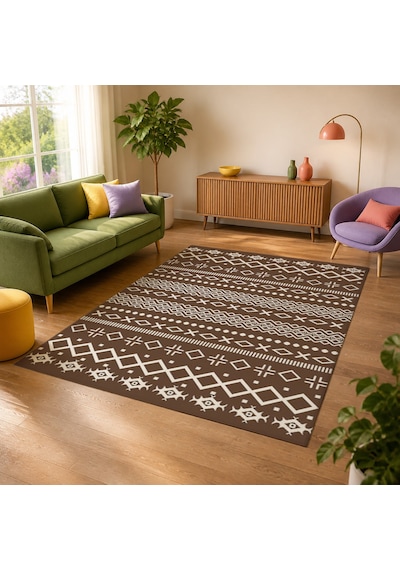 Kartela Halı Nera Halı Kaymaz Taban Makinede Yıkanabilir Halı Kahverengi - 100 X 150 Cm