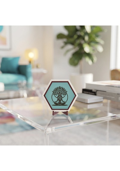 Huzur Ve Dengeyi Temsil Eden Meditasyon Ve Hayat Ağacı Masaüstü Süsü Ev Ve Ofis Dekorasyonu İçin Özel 10x10 Cm, Turkuaz