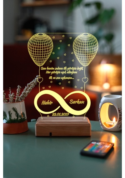 Sevgiliye Hediye 3D Sonsuzluk 2 Kalp Led Gece Lambası