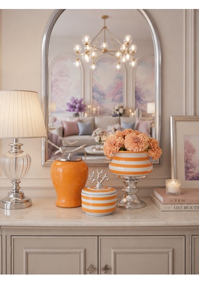 Dekoratif - Salon Seti Soft Sarı Zebra Gümüş