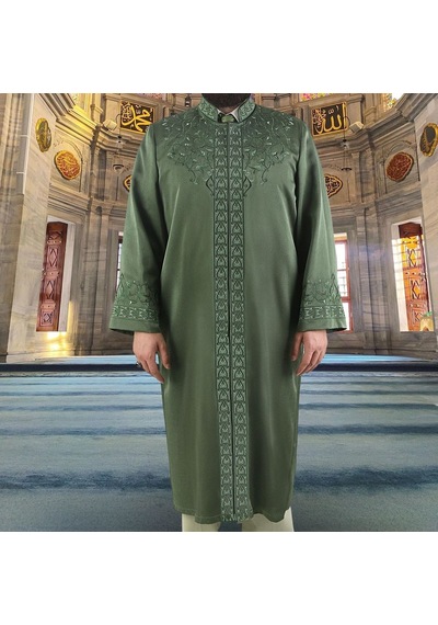 Lüks Dua İmam Cübbesi Haki Yeşil Çok Renkli