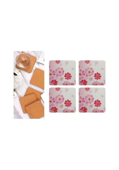Ahşap Bardak Altlığı 4 Adet Çiçek Desen 49x9cm Çok Renkli