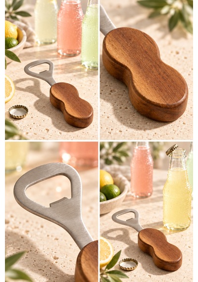 Bambu Saplı Şişe Açacağı Paslanmaz Çelik Uçlu Ergonomik Kapak Açıcı Kahverengi - 919952908 Kahverengi