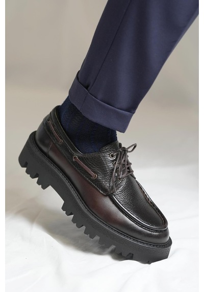 Shoetyle - Kahverengi Hakiki Deri Bağcıklı Erkek Günlük Ayakkabı 115-k512-1326 Kahve Rengi