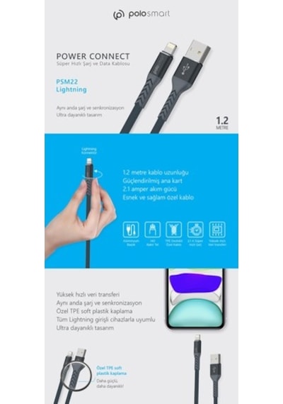 Polosmart Psm22 Lightning Süper Hızlı Şarj Ve Data Kablosu