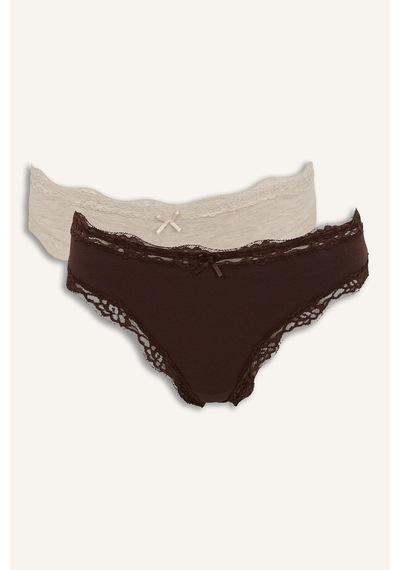 Defacto Fiyonk Ve Dantel Detaylı Ribana 2li Slip Külot I4131ax26aubg588 Bej-bg588