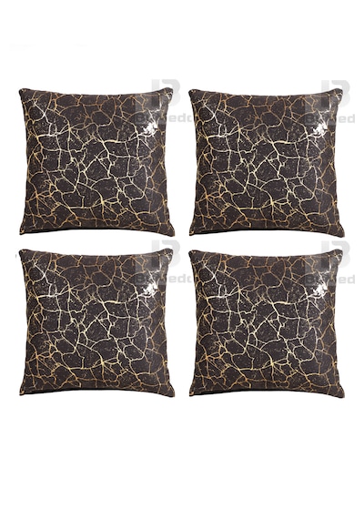 Soho Kumaş Altın Varak Desenli Dekoratif 4'lü Kırlent Yastık Kılıfı Seti - 42 x 42 CM Siyah - Altın