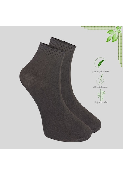 Kral Socks 3 Çift Erkek Bambu Patik Düz Desen Dikişsiz Çorap Kahverengi - Bej