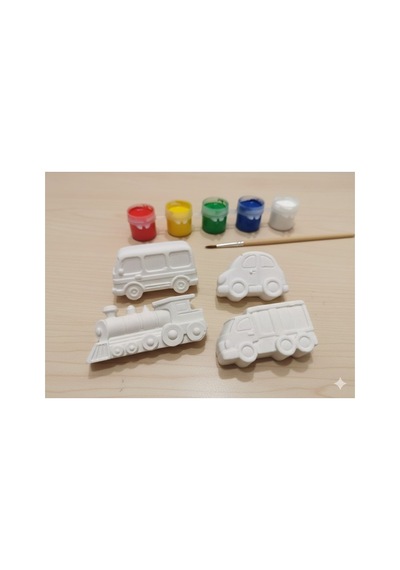 Taş Tozu Boyama Seti- Mini Taşıtlar - 4'lü Set + 6 Ana Renk Boya+