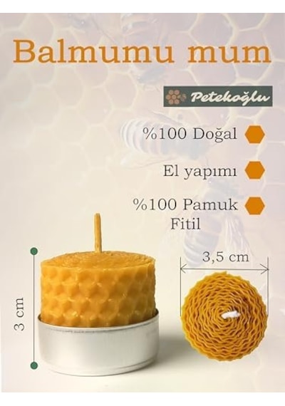 12 Adet Sarma Tealight Mum 3,5cm X3cm Doğal Petek Balmumu Mum Siyah