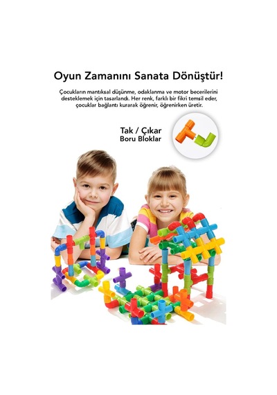 72 Parça Oyun Yapı Blokları - Renkli Tekerlekli Boru Blokları Eğitici Öğretici Oyuncak