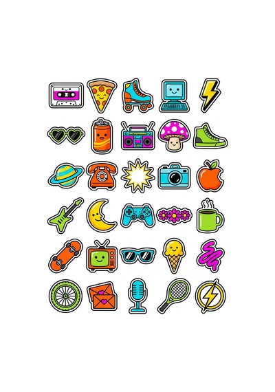 30 Adet Retro 90'lar Pop-art Sticker Seti - Laptop Defter Telefon Ajanda İçin Çok Renkli