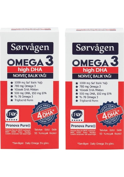 Sorvagen Omega 3 High DHA Saf Norveç Balık Yağı, 50 Kapsül, 1000