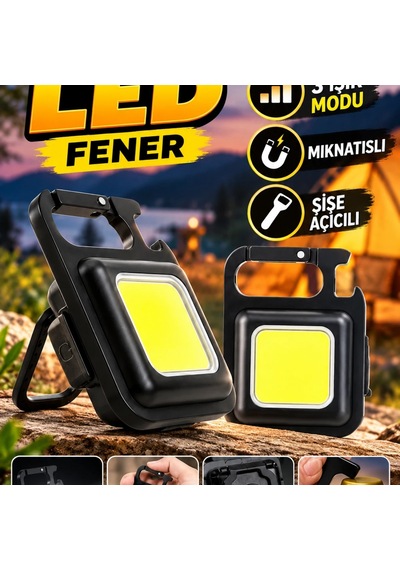 800 Lümen Şarjlı Mini Led Fener 3 Işık Modlu Mıknatıslı Ve Şişe Açıcılı
