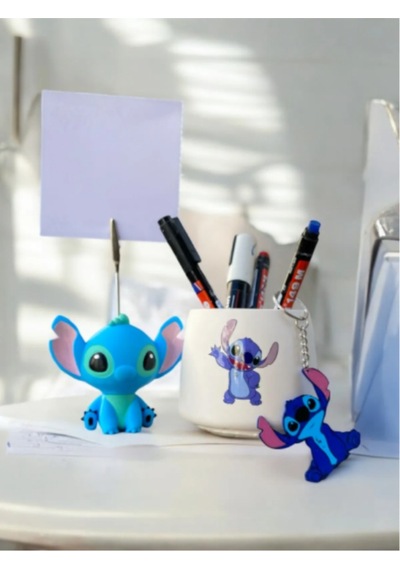 Tabaklı Stitch Sevimli Koala Fotoğraf Not Tutacağı-kalemlik-anahtarlık Seti Hediyelik Tutucu Çok Renkli