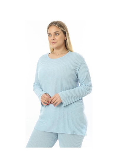 Modasehle Büyük Beden Uzun Kollu Yüksek Bel Beli Lastikli Yırtmaçlı İnce Pijama Takım Uzun-mavi Modasehle Büyük Beden Uzun Kollu Yüksek Bel Beli Lastikli Yırtmaçlı İnce Pijama Takım Uzun-mavi