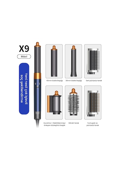 Jhy Hair Styler X9 Saç Şekillendirme Seti Mavi