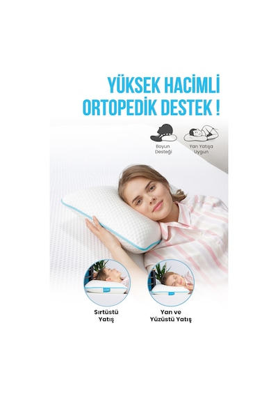 Viscofoam Comfy Boyun Destekli Ortopedik Yastık Tombul Visco Yastık - 55x35x12cm