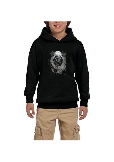 Zepplin Giyim Moon Knight Warrios Face Siyah Çocuk Kapşonlu Sweatshirt Siyah