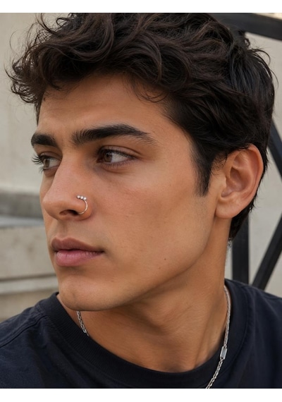 925 Ayar Gümüş 3 Taşlı Halka Burun Hızması Piercing 1 Cm Minimal Unisex Nose Hoop Gümüş Ren Gri