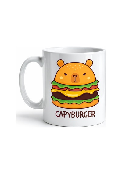 Capyburger Tasarım Kupa Model 230 Sevimli Kapibara Burger Baskılı Seramik Kahve Kupası Çok Renkli