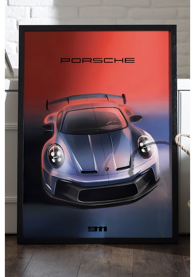Porsche 992 Gt3 Siyah Ahşap Çerçeveli Poster, Dekoratif Araba Duvar Tablosu