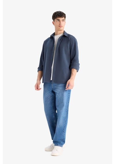 Defacto Regular Fit Polo Yaka Penye Uzun Kollu Gömlek E9023ax25wnnv86 Lacivert