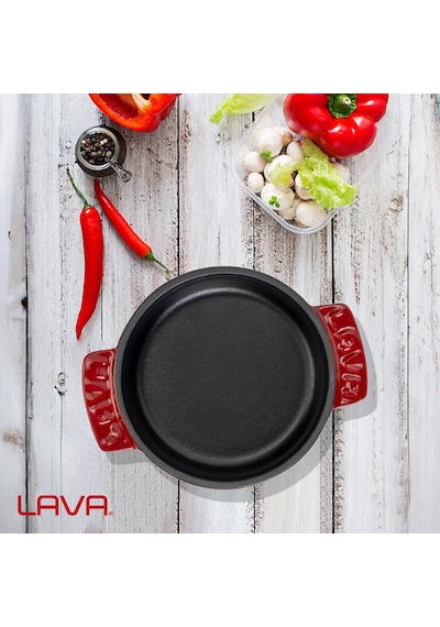 Lava Döküm Yuvarlak Güveç Kabı Döküm Demir Yekpare Çift Kulplu Çap Ø 11cm.-bordo Bordo