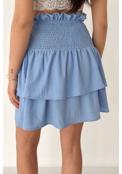 Kadın Katlı Smock Bel Mini Short Etek Summer Layers Mavi