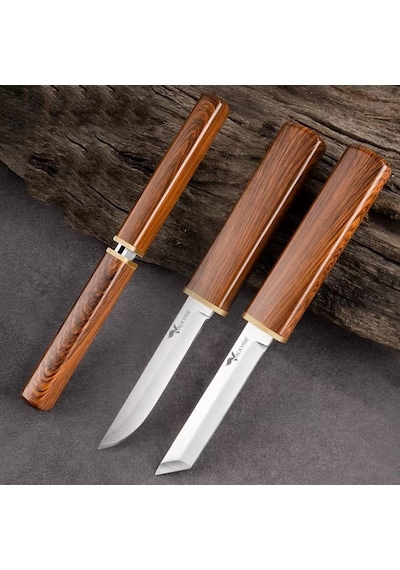 Valkyrie 2 Li Japon Tanto Şef Bıçağı Seti Paslanmaz Çelik, Kılıflı, Ultra Keskin Kamp & Mutfak Bıçak Seti Kahve Kahverengi
