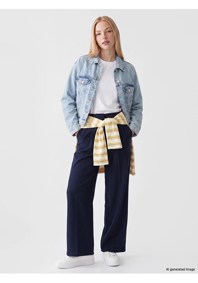 LC Waikiki Xsıde Mavi Gömlek Yaka Kadın Jean Ceket Lıght Blue