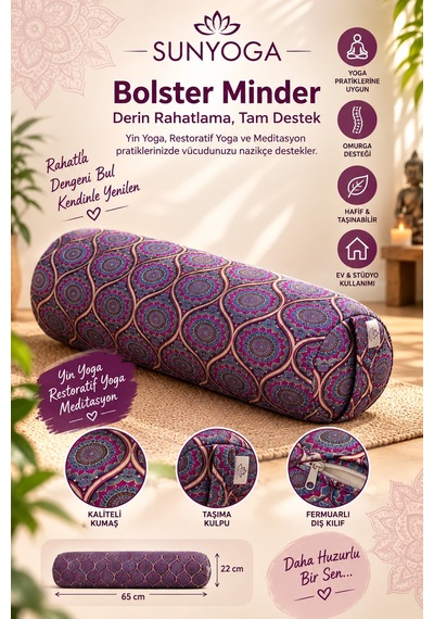 3'lü Yoga Ve Meditasyon Seti Zafu Bolster Minder Mandala Mor