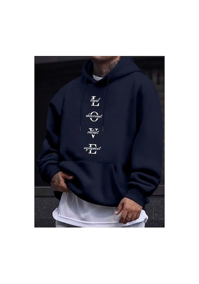 Medinenur Love Baskılı Kapüşonlu Swatshirt Lacivert