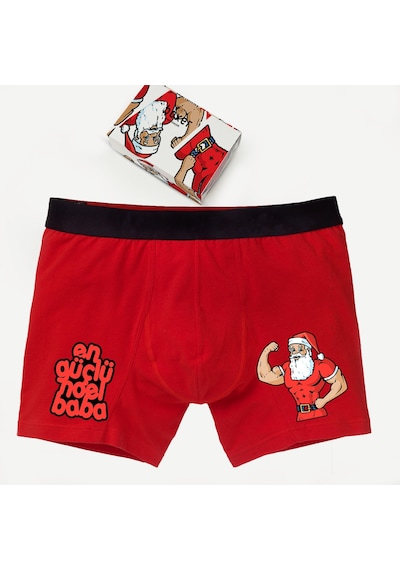 Erkek Yılbaşı Hediyesi Kırmızı En Güçlü Noel Baba Boxer Kırmızı
