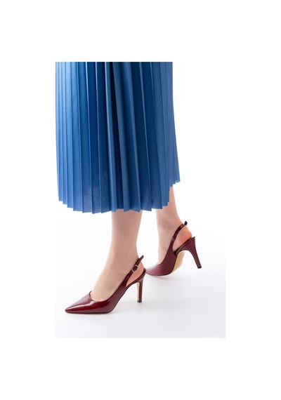 Alemdarshop St-1153 Bordo Rugan Günlük Arkası Açık 9 Cm Topuklu Kadın Ayakkabı